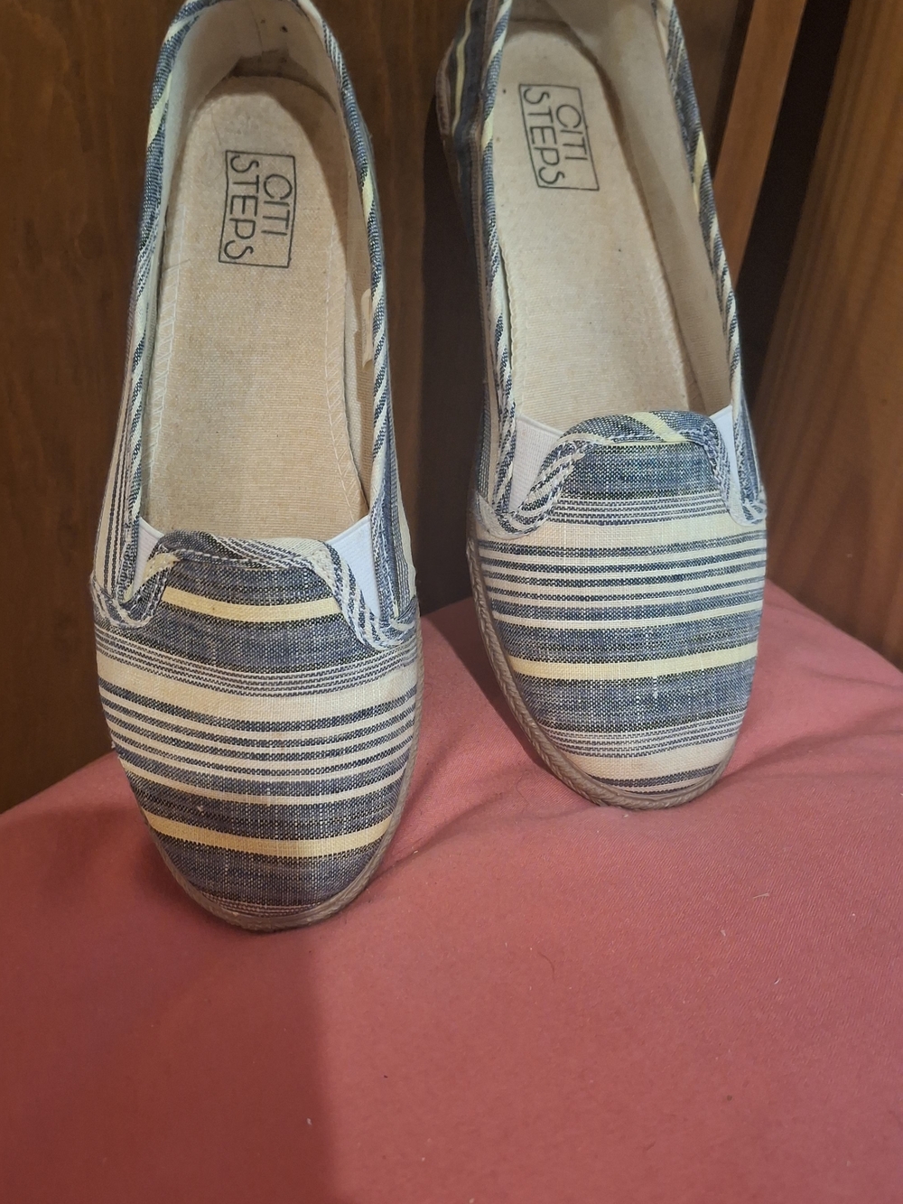 Women’s Striped Slip-On Flats in Blue and Cream